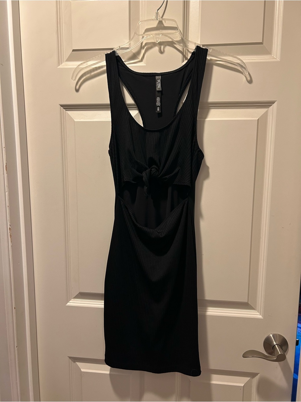 Black Ribbed Cutout Mini Dress with Front Knot